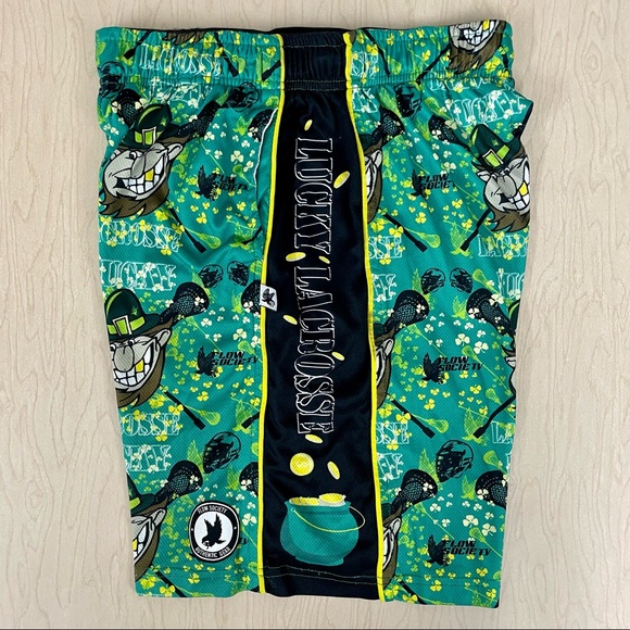 Flow Society Lacrosse Shorts Boys XL Leprechauns Lucky Lax Shamrocks Irish Green - Picture 3 of 5